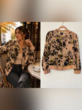 Viva Couture Floral Flocked Bomber Jacket | Boho | XS